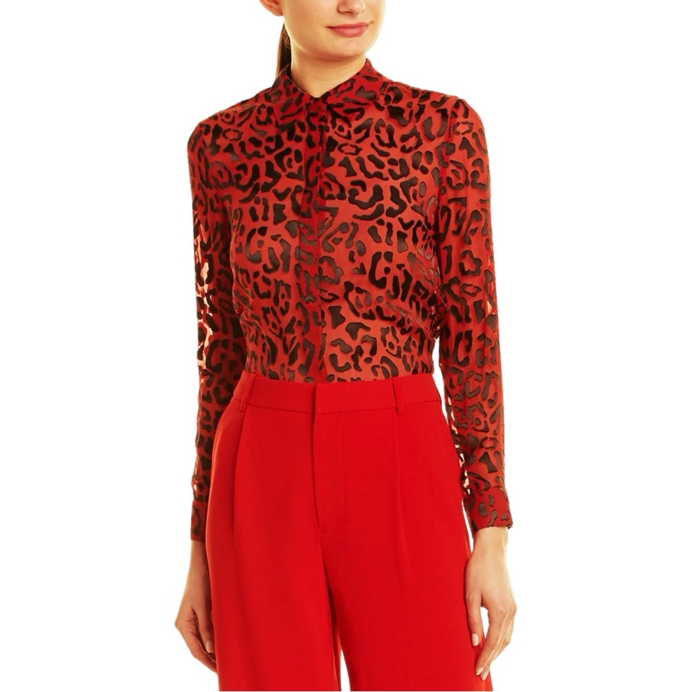 Alice + Olivia Willa Sheer Animal Print Velvet Blouse